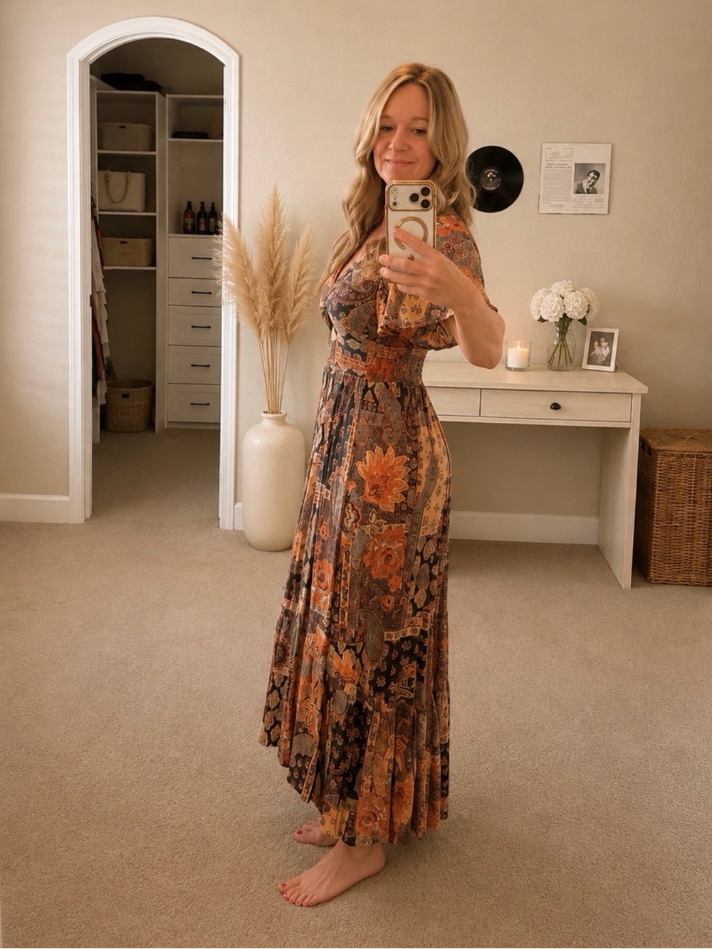 Angie Boho Paisley Floral Maxi Dress Multicolor Small - Picture 2 of 4